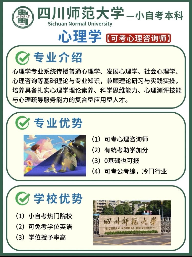 免考学位英语！《心理学》专业四川师范大学自考本科招生简章(图2)